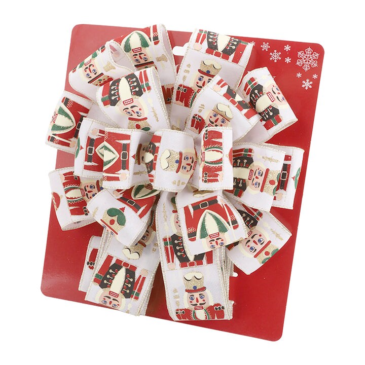 LaRibbons 13" Decorative Christmas Tree Topper Bow (2.5" Wired Ribbon) | "Nutcracker" White/Multi