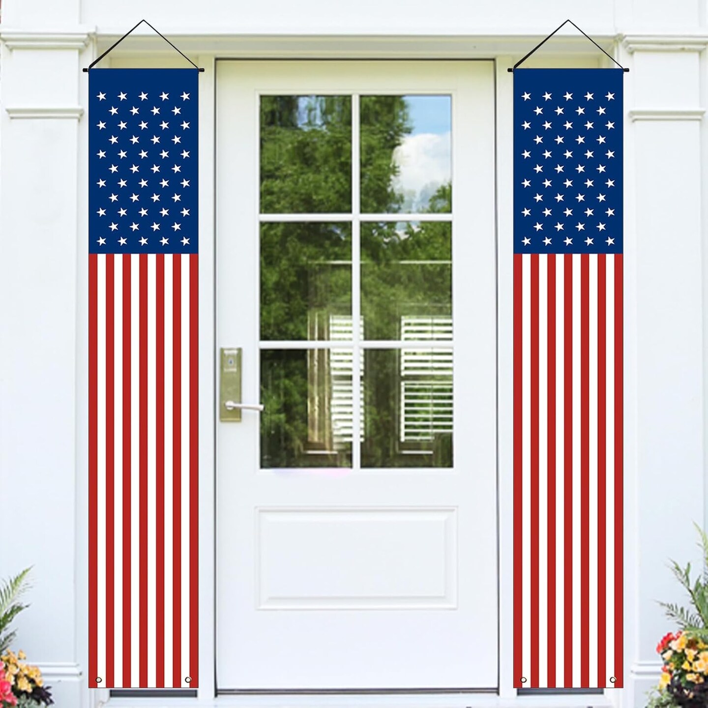 Memorial Day 4th of July Decorations, Large Hanging American Flag Door Banner, July Fourth Front Porch Decor