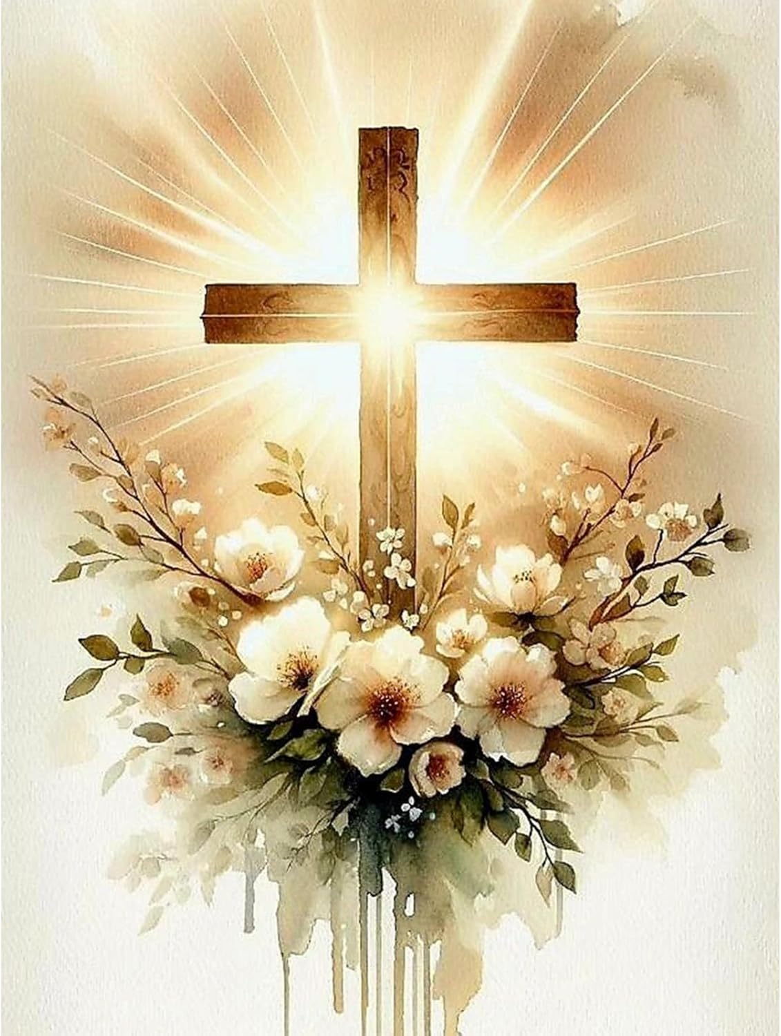 Religious Cross Diamond Art Kits for Adults, Jesus Christ Cross 5D Diamond Painting Kit for Beginners, DIY Round Full Drill Painting with Gem Art Craft Kits for Home Wall Decor 12x 16 Inch
