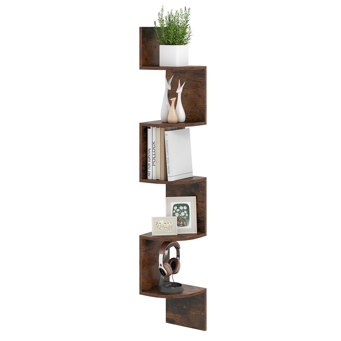 Space-Saving 5-Tier Corner Shelf Wall Mounted Bookshelf with Storage Solution