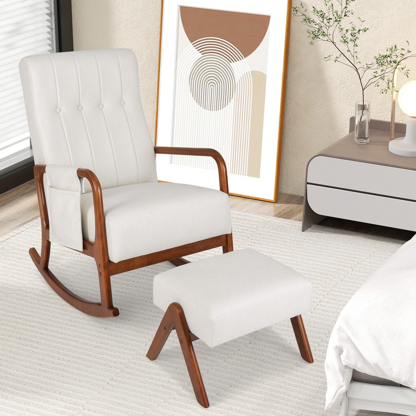 Modern Rocking Chair with Footrest and Soft Seat Cushion