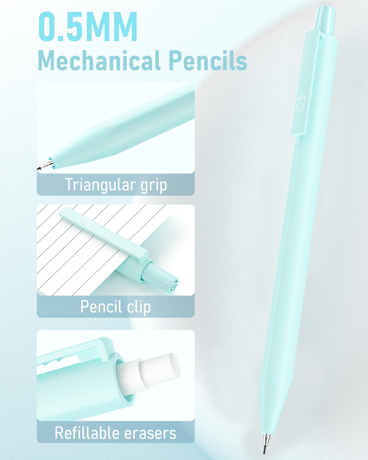 6PCS 0.5mm Mechanical Pencils Set with Case, Cute Pastel Mechanical Pencil with 360PCS HB Lead Refills, 3 Erasers, Aesthetic Back to School Supplies for Student Writing Drawing Sketching