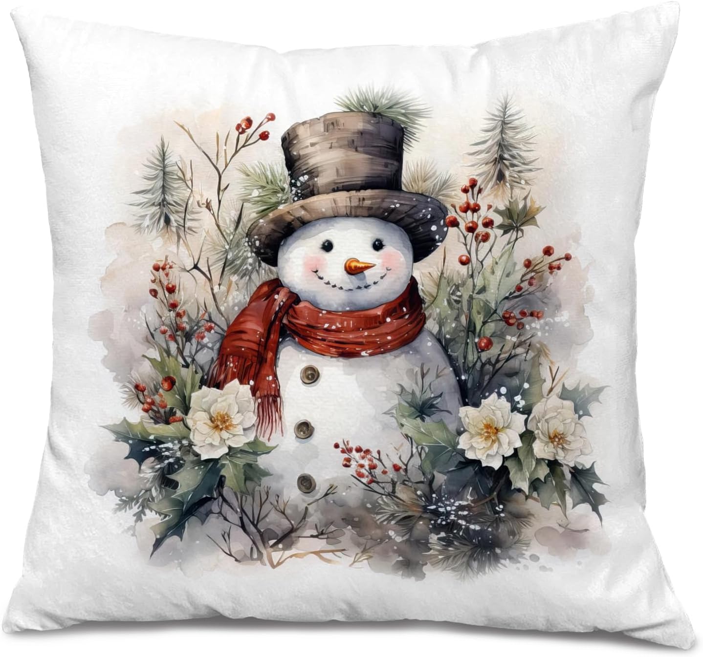 Snowman Pillow Covers 18x18, Floral Christmas Pillow Covers for Couch Bed, Snowman Decor, Winter Home Decor, Christmas Decorations for Living Room Bedroom Home Office
