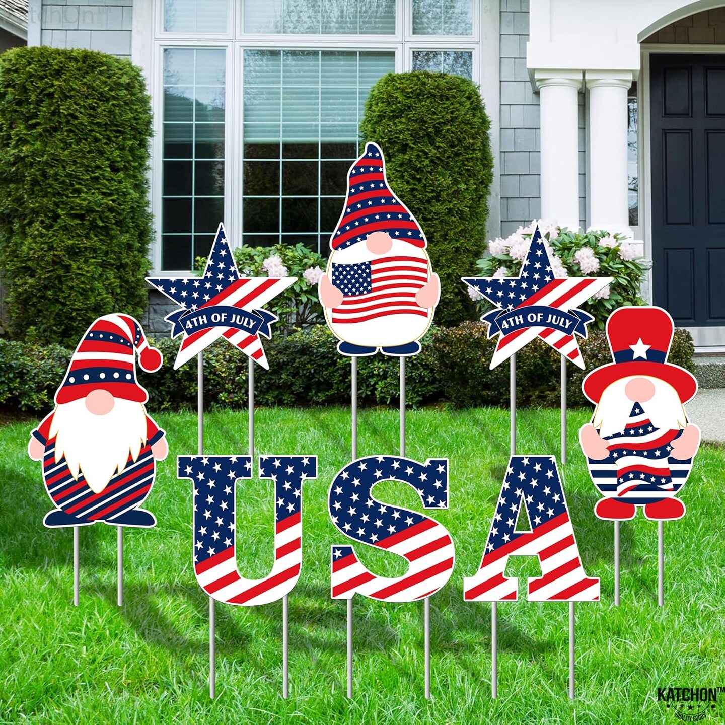 4th of July Yard Signs with Stakes - 4th of July Gnome Yard Signs | Fourth of July Yard Signs for Veterans Day Decorations Outdoor | USA Yard Sign, 4th of July Lawn Decorations