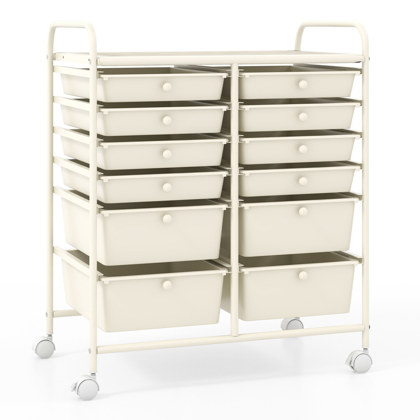 Space-Saving 12-Drawer Rolling Cart Sturdy Metal and PP Storage Trolley with Lockable Wheels for Office or Home