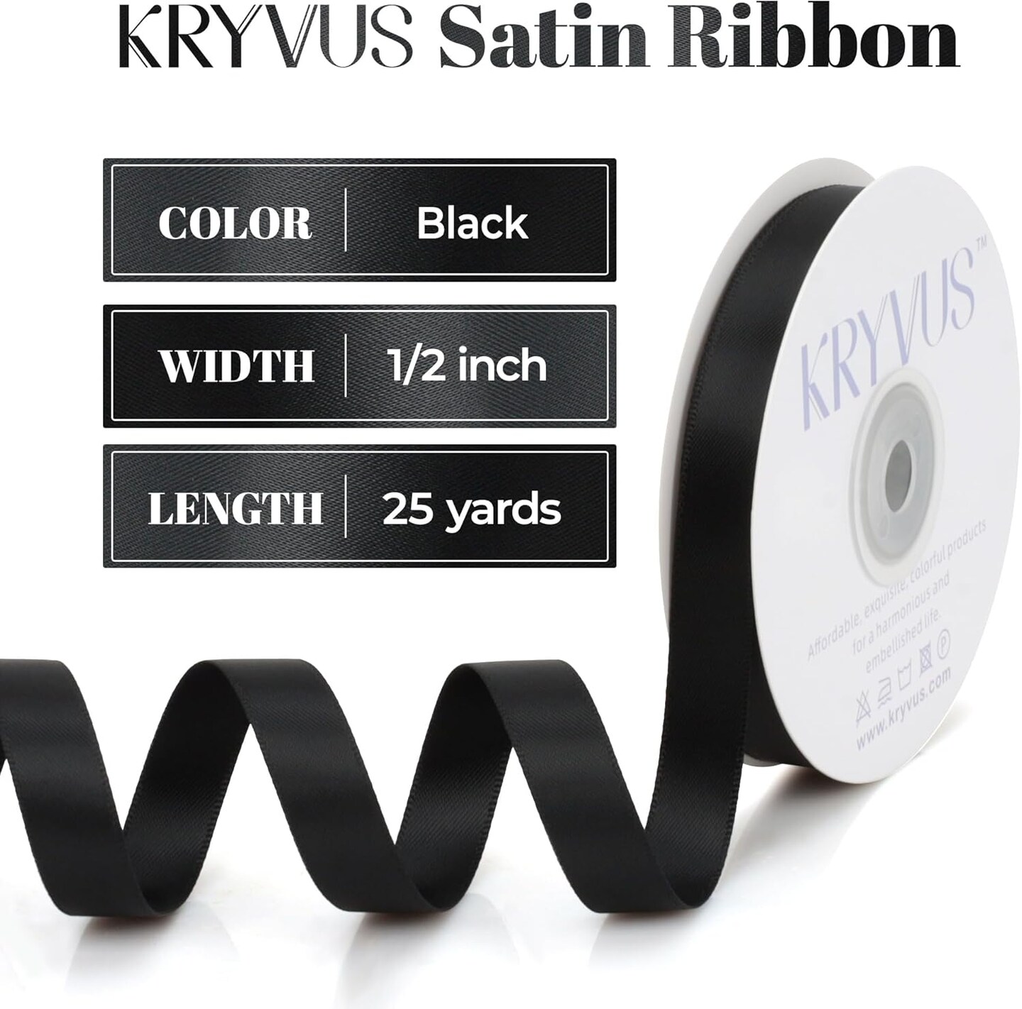 Black Satin Ribbon, Double Faced 1/2 Inch X 25 Yards Black Ribbon, Premium Satin Ribbon for Gift Wrapping, Crafts, Hair Bow Making, Sewing, Flower Bouquet, Wedding Party Decor