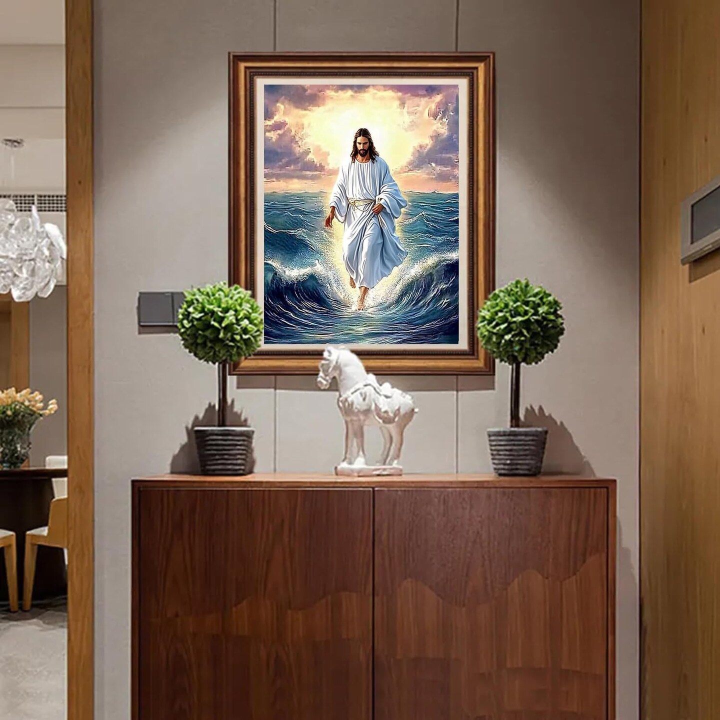 Jesus Walk On Sea Diamond Painting Kits for Adults, 5D Jesus Christ Diamond Art Kits, Full Round Diamond Dots Painting with Numbers,Religious Christmas Beads Gem Art for Decor12x16Inches