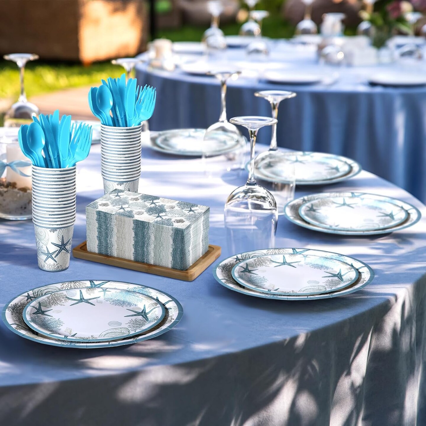 400 Pcs Summer Plates and Napkins Set Summer Paper Dinnerware Disposable Party Supplies