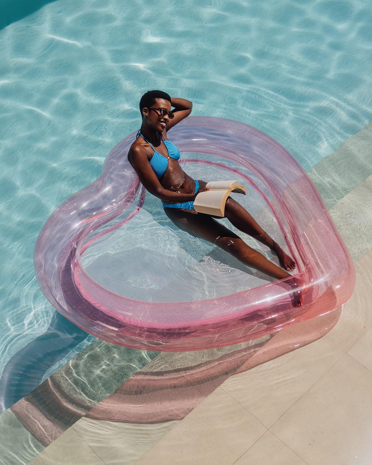 Original Clear Heart Water Hammock with Mesh Pool Float Perfect for Summer Pool Parties