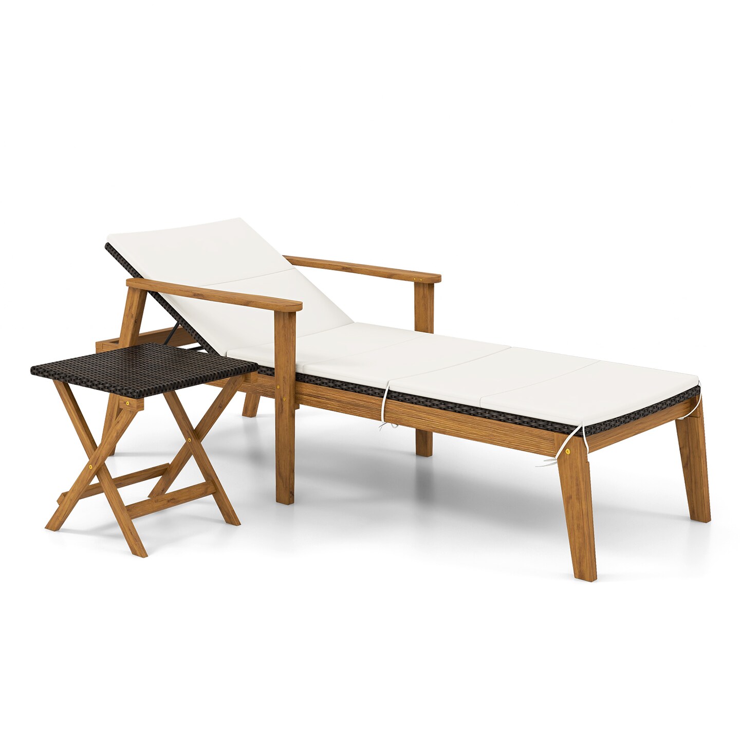 2-Piece Outdoor Patio Chaise Lounge Set with Folding Coffee Table