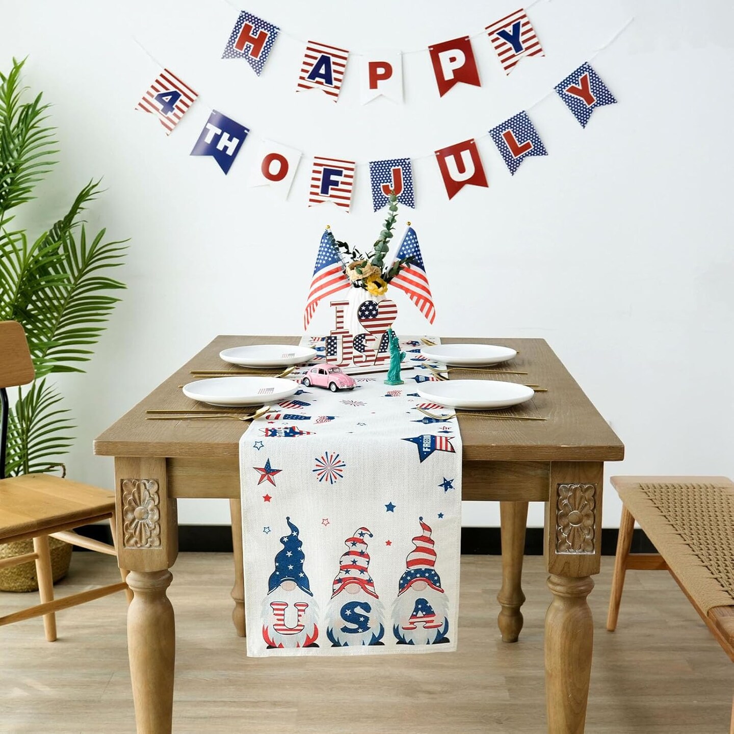4th of July Table Runner, Memorial Day Table Runners, Patriotic America Table Decoration, Independence Day America Flag Runner for Kitchen Dining Party Home Decor, 13x72 Inch
