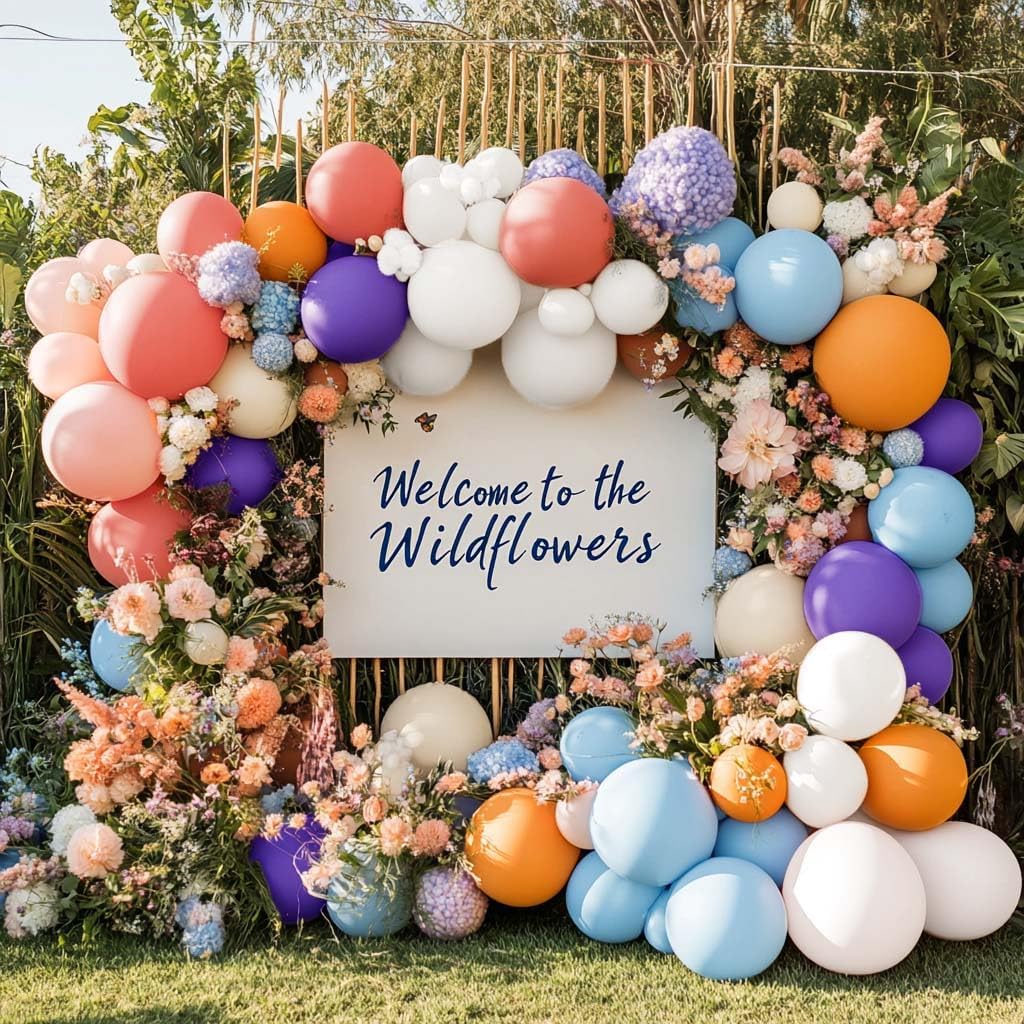 Pastel Balloon Garland Double Stuffed Pink Orange Purple Balloons Kit Different Size Peach and Blue White Balloon Arch For Wildflower Birthday Baby Shower Fairy Daisy Summer Floral Hawaii Party Decor