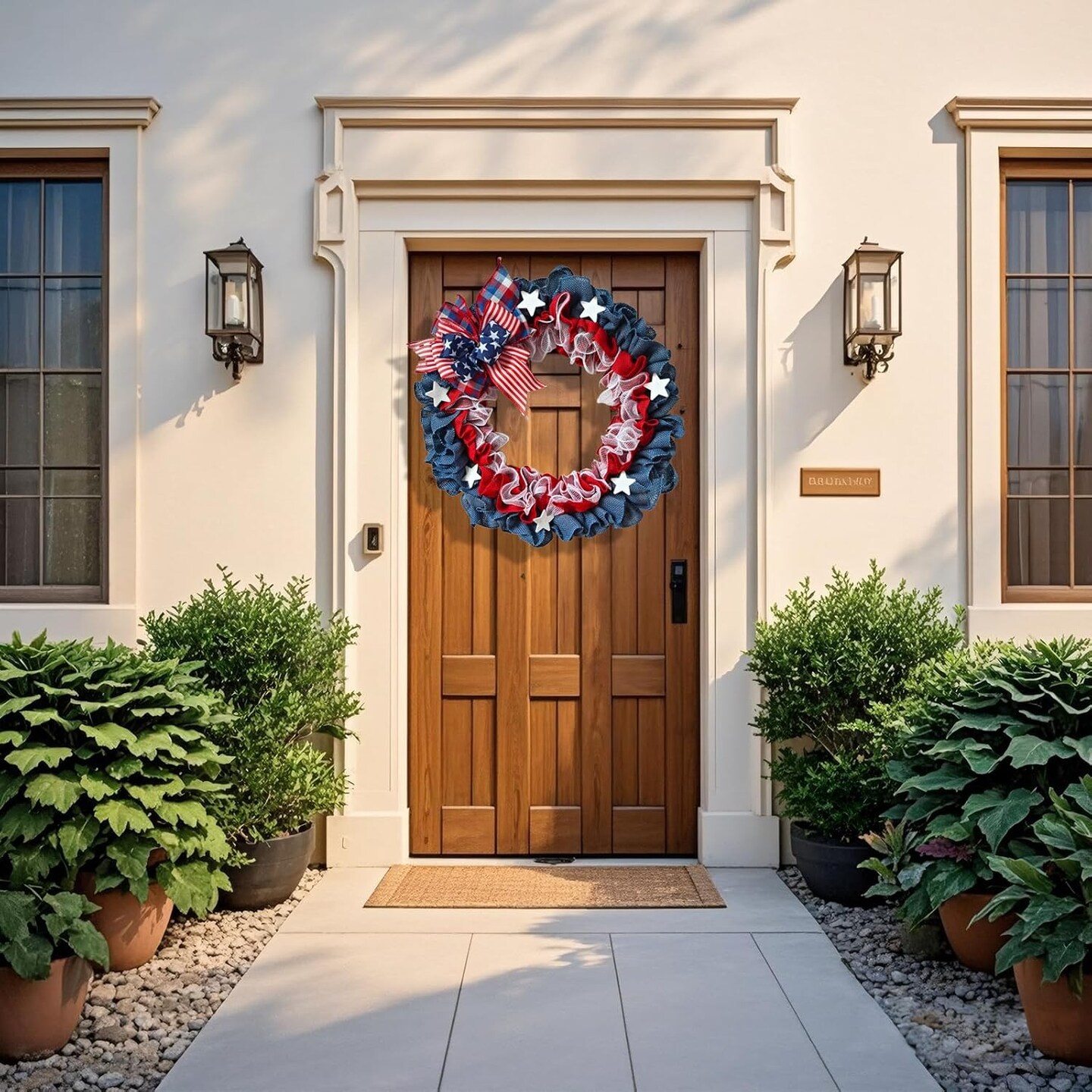Patriotic Wreaths, Memorial Day Wreath, 4th of July American Flag Wreath for Front Door Decorations (Bule&red)