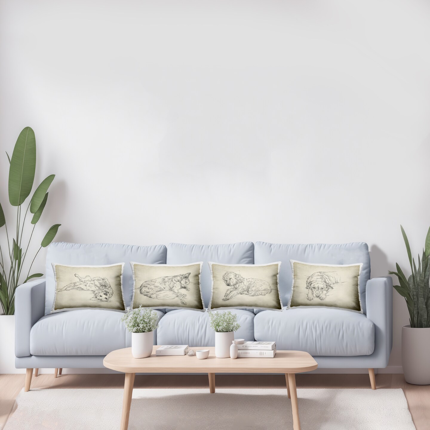 Stupell Industries Antique Dog Sketch 4 Piece Decorative Printed Throw Pillow Set, design by Ethan Harper, 14 x 7 x 20