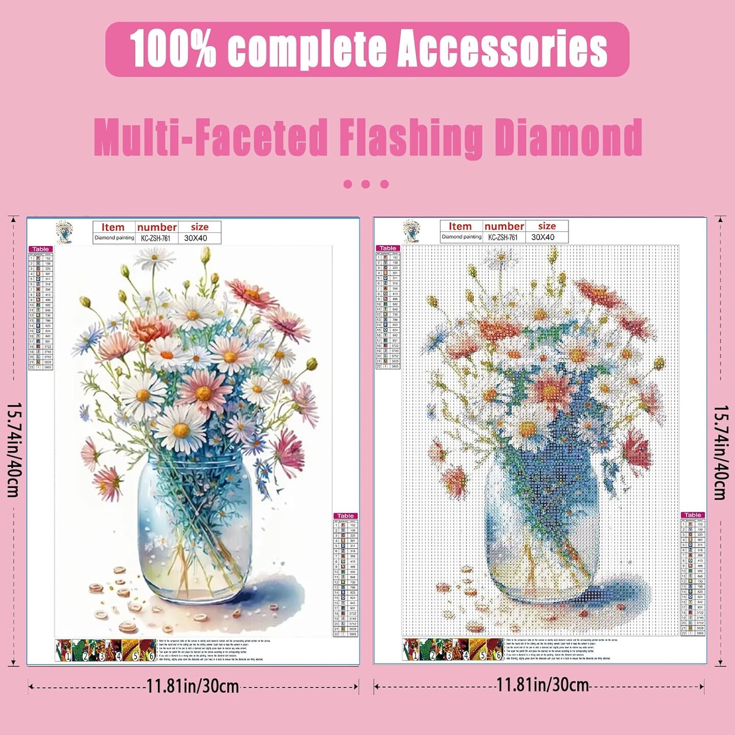 Diamond Painting Kits for Adults,5D Diamond Painting Diamond Art Kits,Daisy Vase Diamond Art Diamond Painting Kits,Round Diamond Dots Full Drill Diamonds Crafts for Wall Decor&Gift