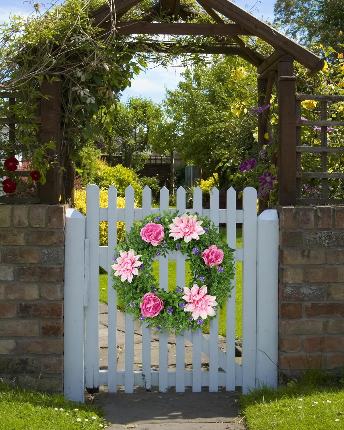 18" Dahlia & Rose Wreath – Spring & Summer Front Door Greenery Décor