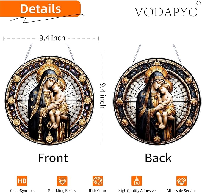 Religious Diamond Art Acrylic Hanging Kits for Adults, DIY Double Sided Special Shaped Christian Diamonds Painting Windows Pendant Ornament for Home Decor(Virgin Mary)