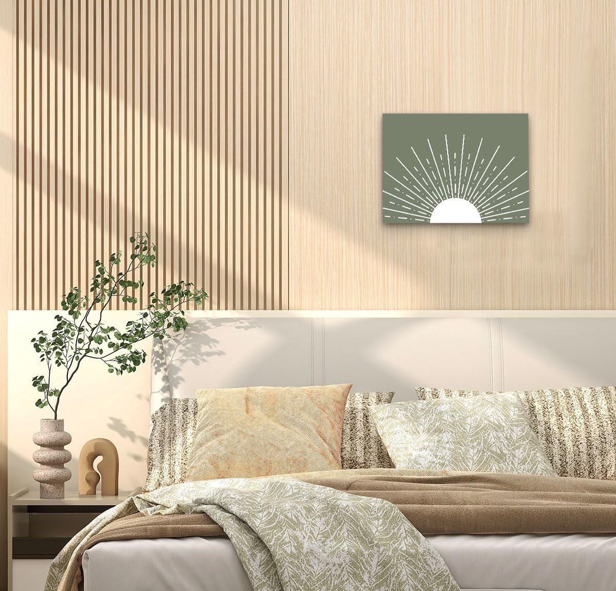 Abstract Boho Sage Green Framed Canvas Wall Art Decor 11x14 Inches (Green)