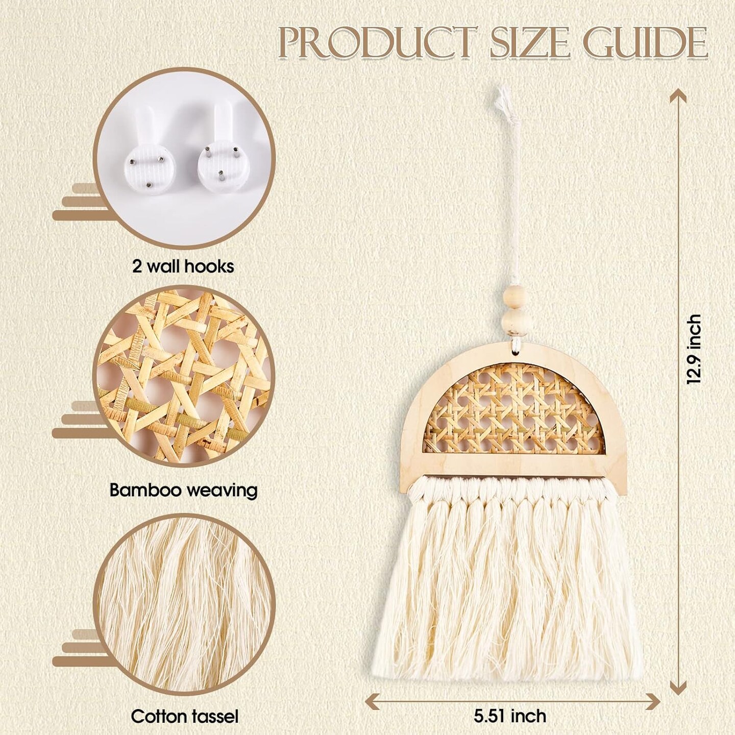 2 Pcs Macrame Wall Hanging Chic Bohemian Decoration for Home Decor Small Size 13&#x22; L x 5.5&#x22; W