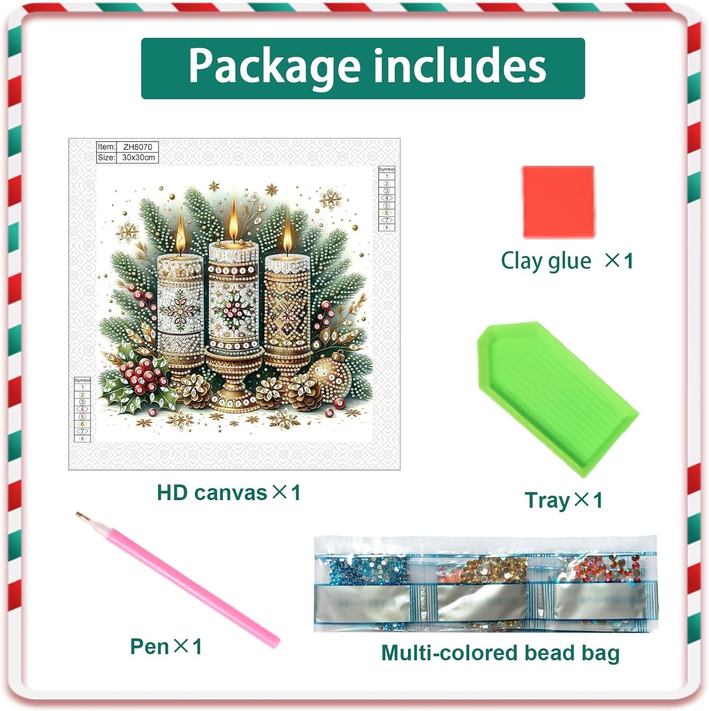 Christmas Candle 5D Special Shape Diamond Painting Kit – DIY Crystal Rhinestone Canvas for Adults, 12×12 Inch, Holiday Wall Decoration & Gift