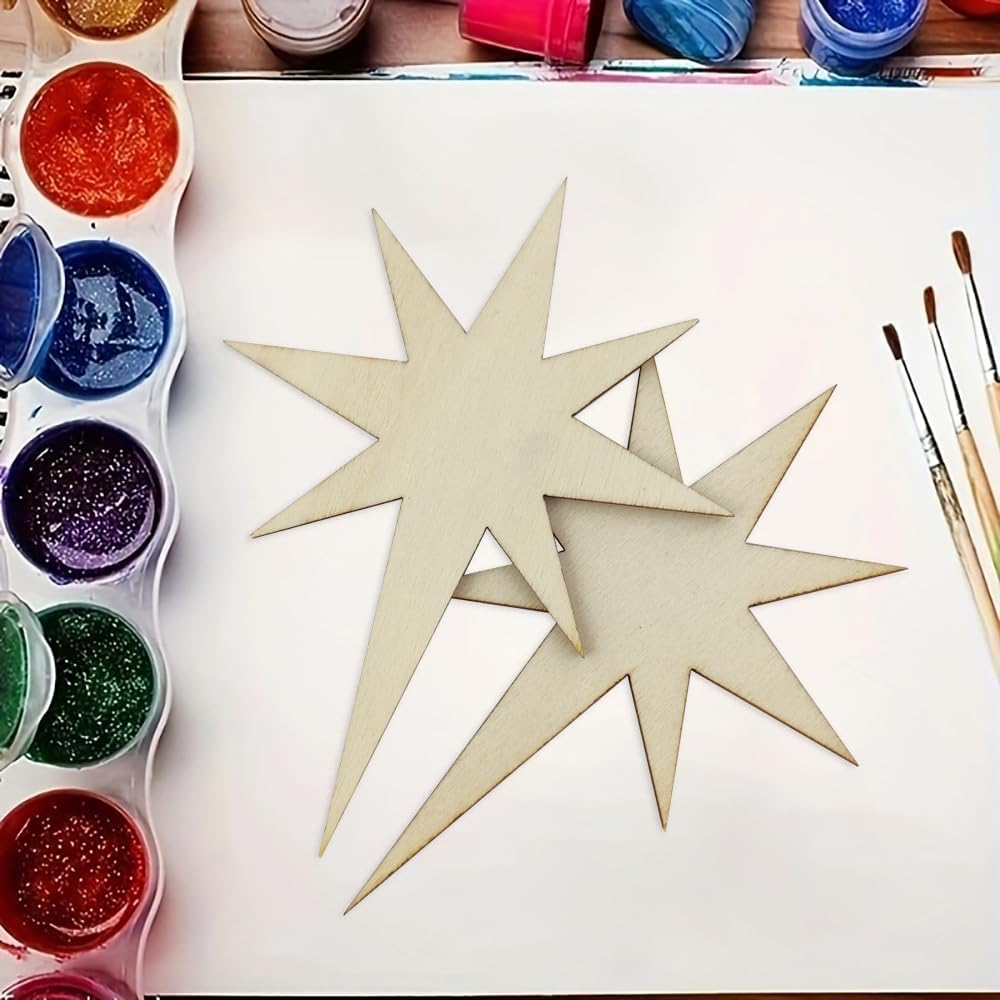 30 Pack 4 Inch Wooden Bethlehem Star Cutouts - Unfinished Wooden Star Hanging Ornaments DIY Craft Gift Tags for Home Party Decoration