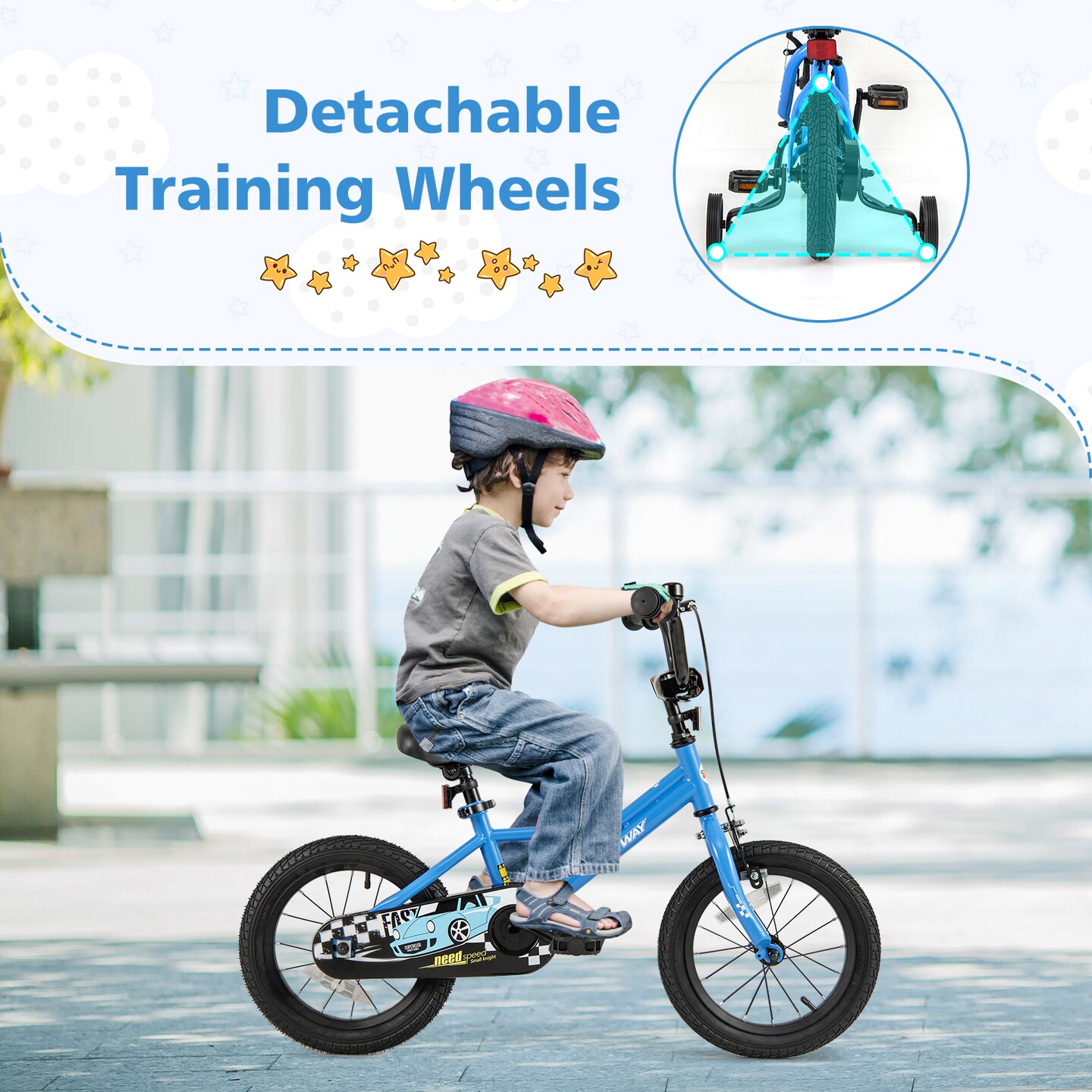 Blue Dual Brakes Kids Bicycle with Carbon Steel Frame and Training Wheels Perfect for All Terrains