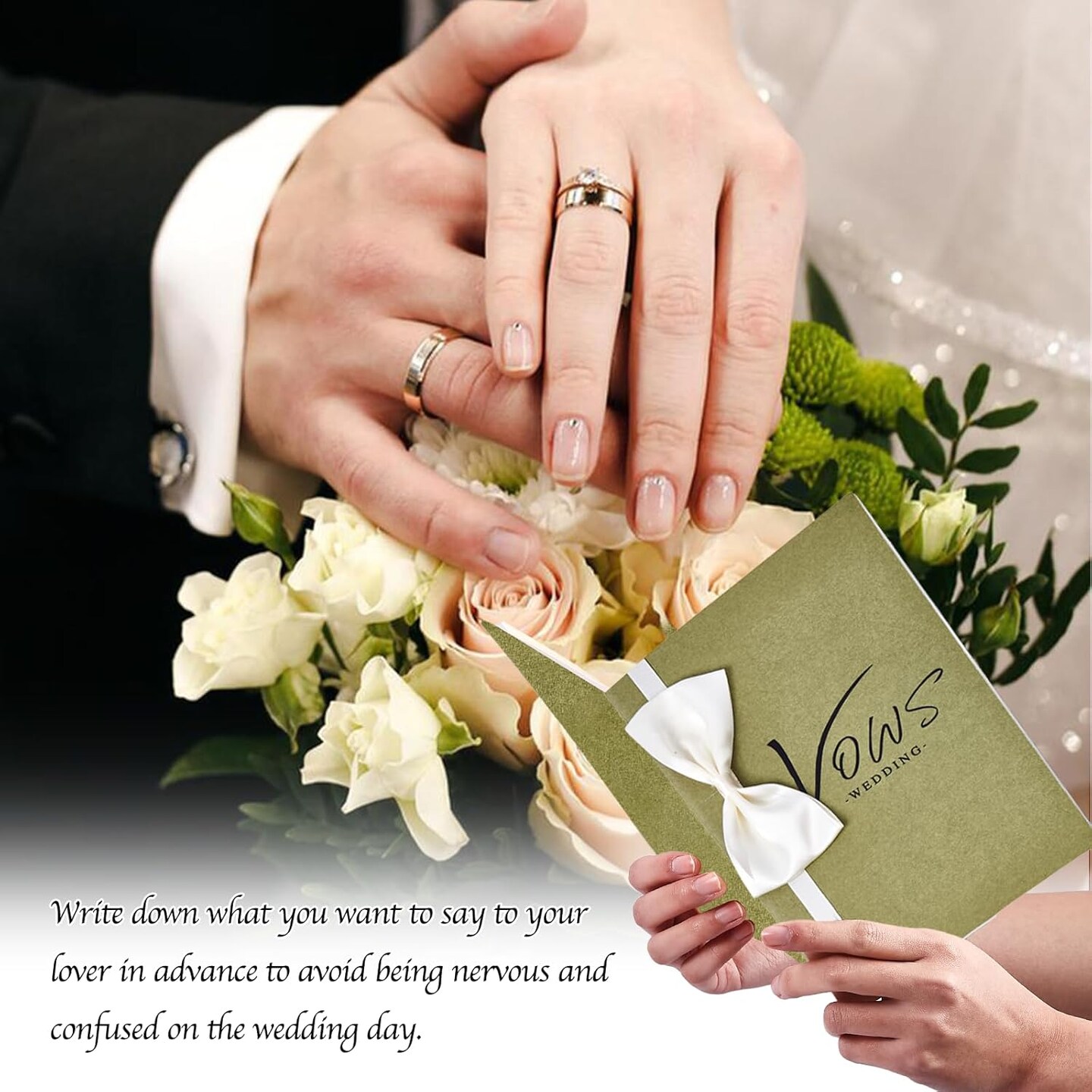 Elegant Wedding Vow Book Set for Bride &#x26; Groom - Green &#x26; White Lined Pages (Modern)
