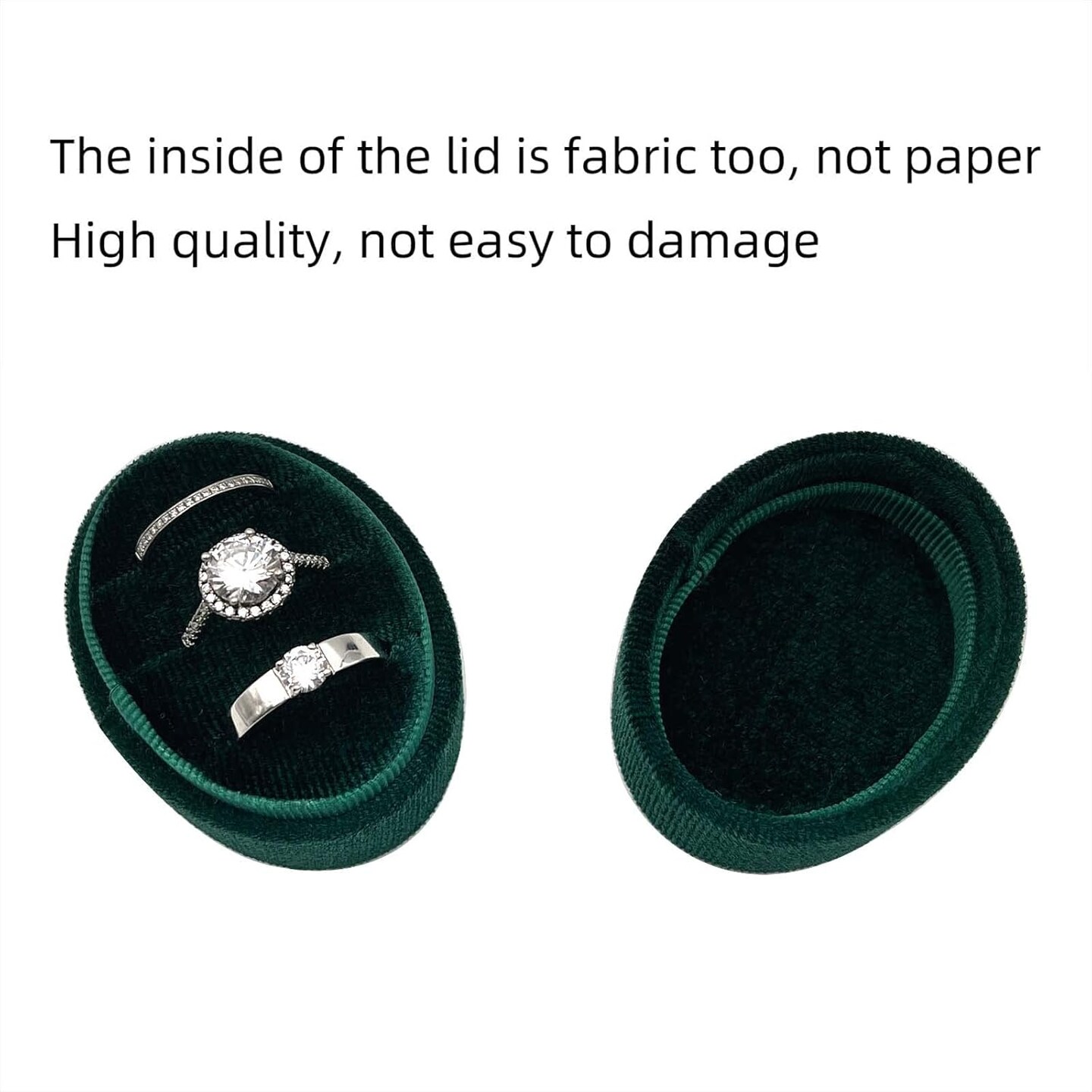 Oval Velvet Ring Box 3 Slots- Premium Wedding Ring Box Vintage Handmade Rings Holder Storage Display Jewelry Storage Case for Wedding Ceremony, Christmas (Emerald)