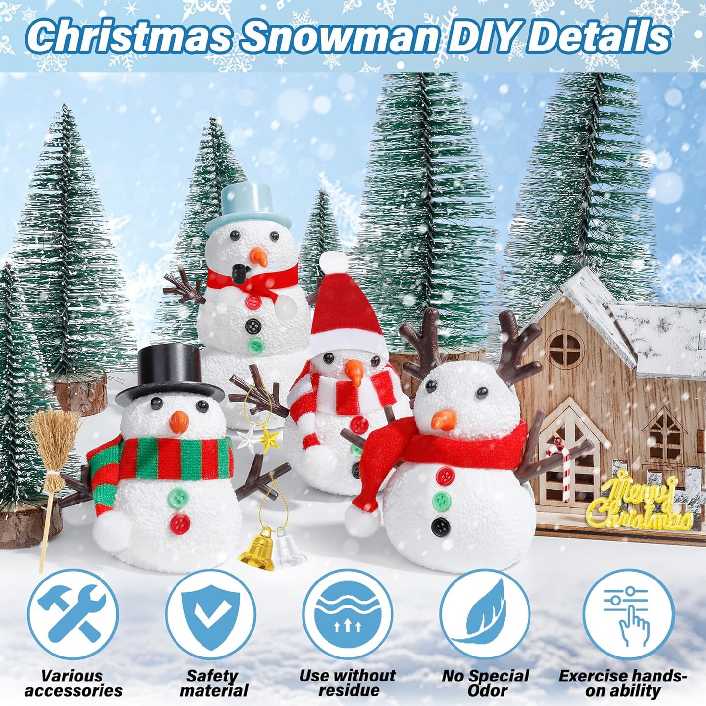 24-Pack Build-a-Snowman Craft Kit – DIY Christmas Snowman Making Set with Air-Dry Clay, Creative Winter Crafts for Kids, School Activities, Indoor Decorations & Holiday Party Fun