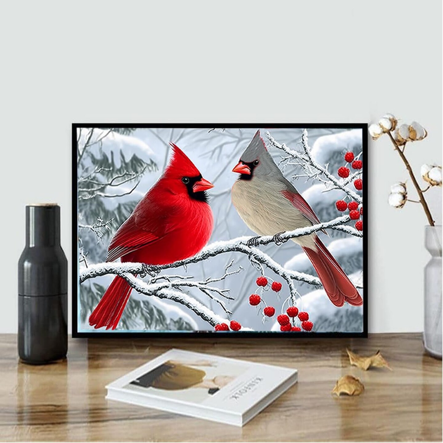 Cardinals Diamond Art Kits for Adults, 5D Christmas Diamond Painting Kits for Beginner, Full Round Drills Red Birds Painting by Diamond Snow Scene Bead Gem Art for Home Decor 16 x 12 in