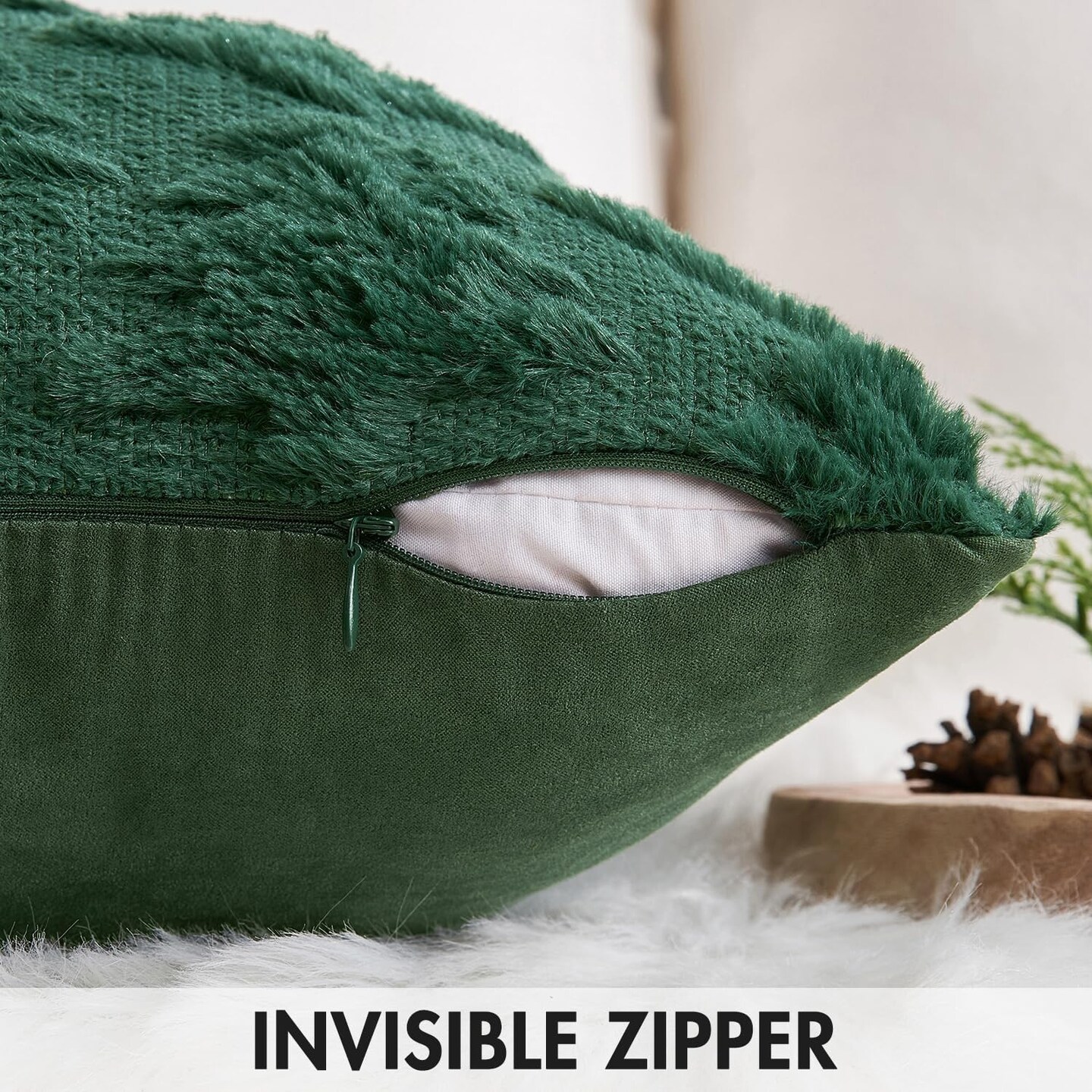 Christmas Throw Pillow Covers – Set of 2 Dark Green Xmas Tree Decorative Pillowcases, 18x18 Inches, Soft Plush Faux Wool Holiday Cushion Covers for Sofa, Couch, Bed, Porch