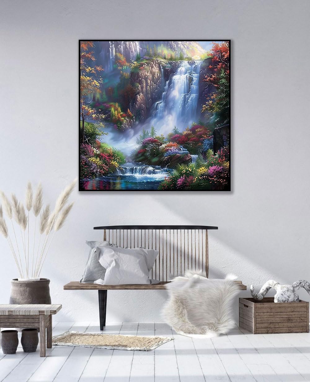 5D Diamond Painting Kit – Waterfall Landscape, Full Round Drill, 13.7x13.7