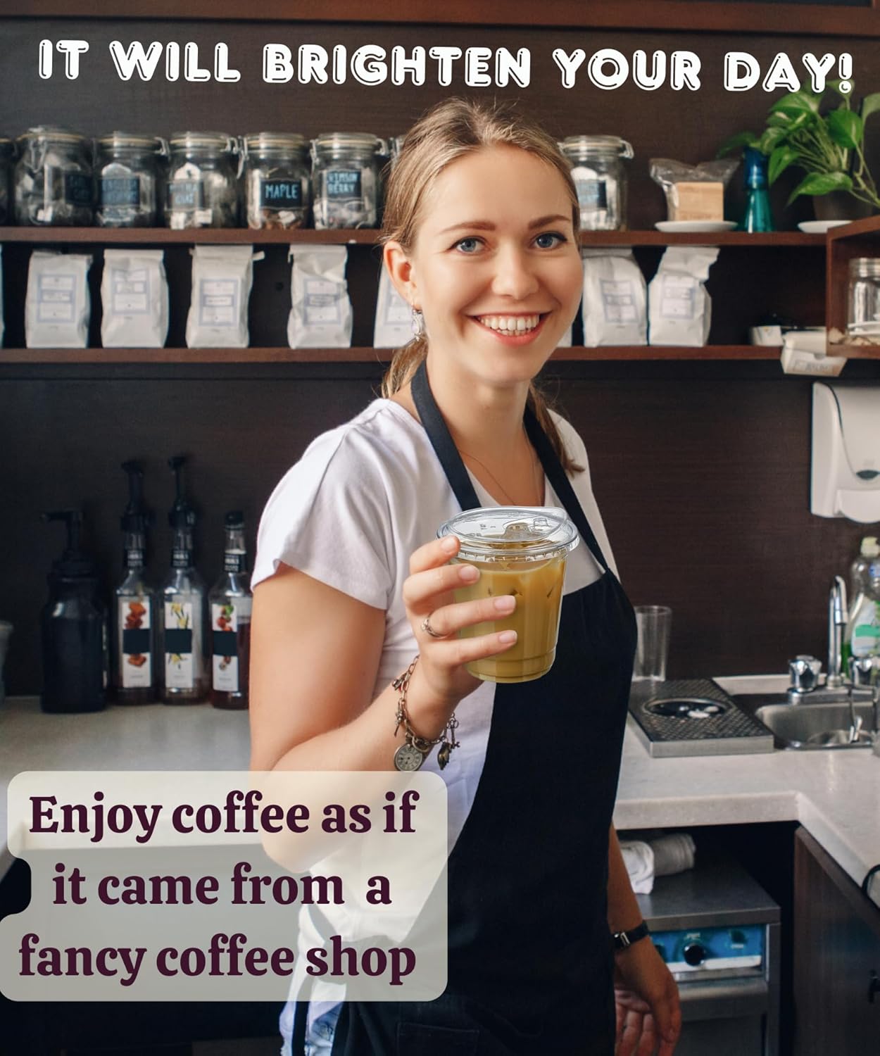 Clear Plastic Cups with Sip-Lids, 12 oz 50 Sets Disposable Coffee Cups Plastic Iced Coffee Cup with Strawless Lids, To Go Coffee Cup for Smoothie, Milkshake, Cold Drinks