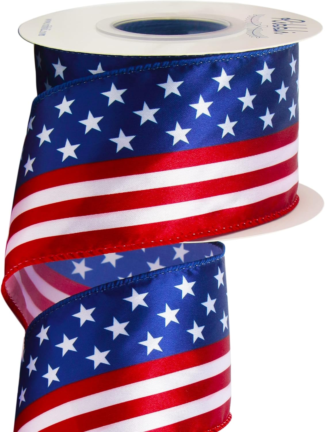 Patriotic Stars and Stripes Wired Satin Ribbon,American Flag Ribbon 2-1/2 Inch x Continuous 10 Yard,Red/White/Blue,4th of July Ribbon
