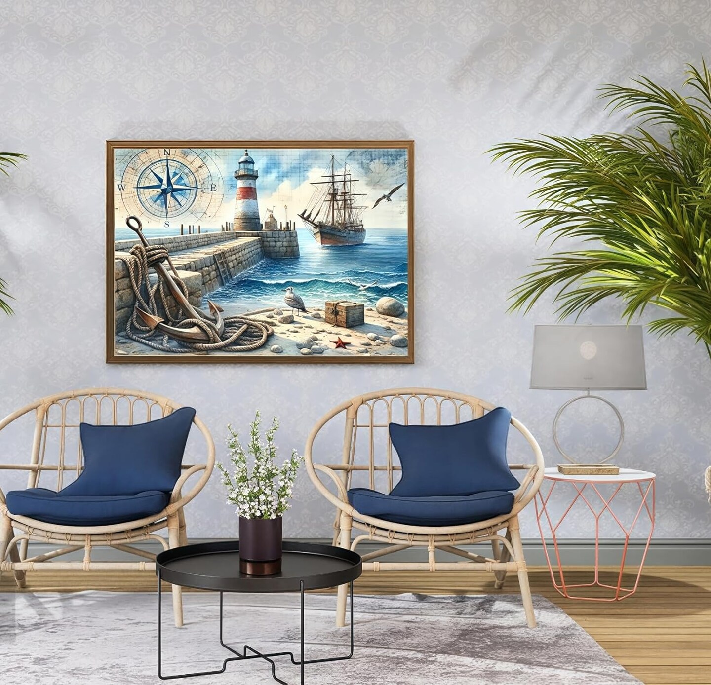 Diamond Art Kits for Adults Lighthouse Sandy Beach Landscape 5D Diamond Painting Kits for Adults Beginner