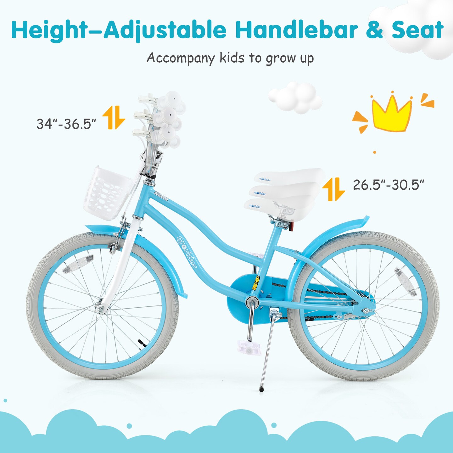 20 Inch Kids Bike with Dual Brakes Adjustable Seat and Removable Basket