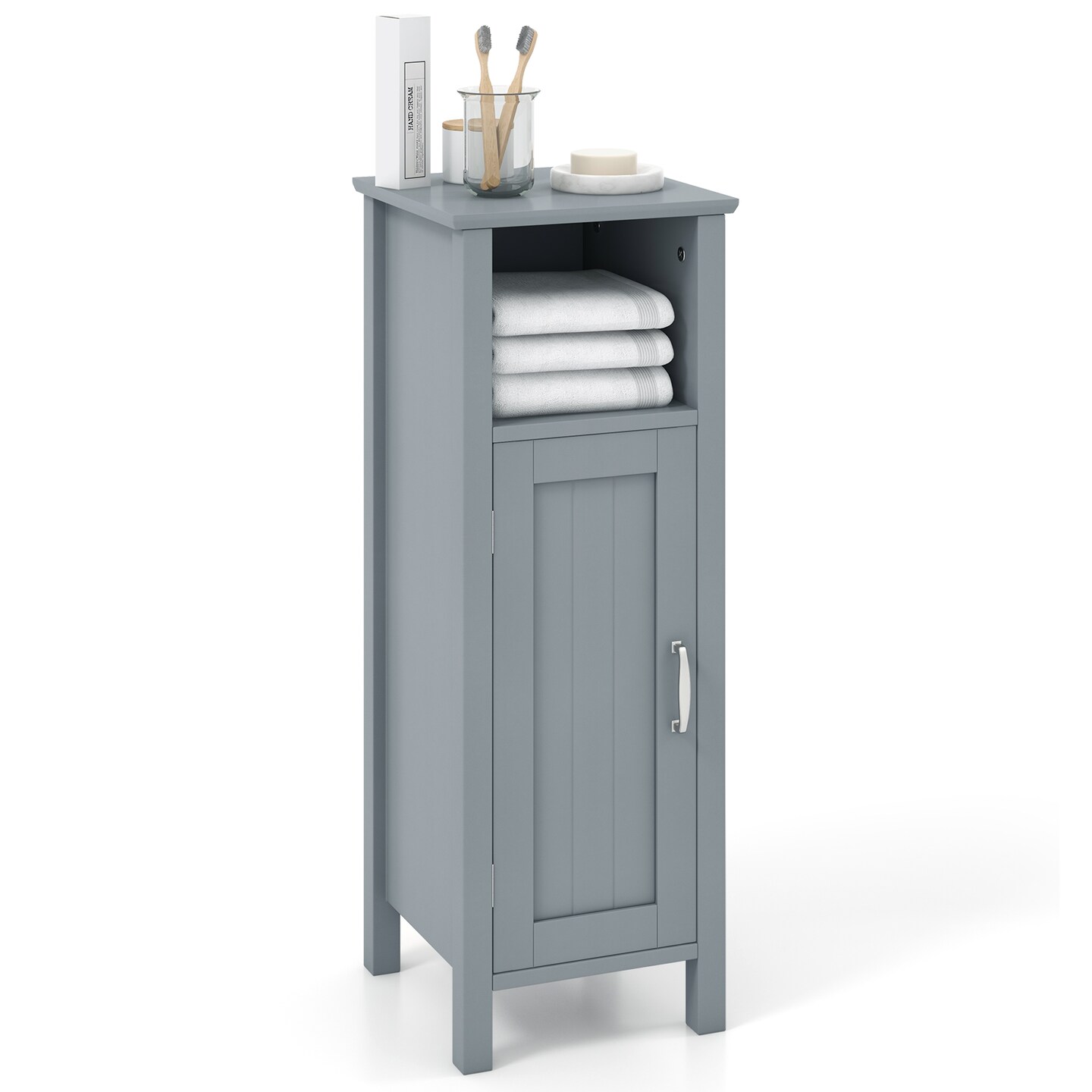 Freestanding MDF Floor Cabinet with Adjustable Shelf and 2-Tier Storage for Bathroom or Living Room