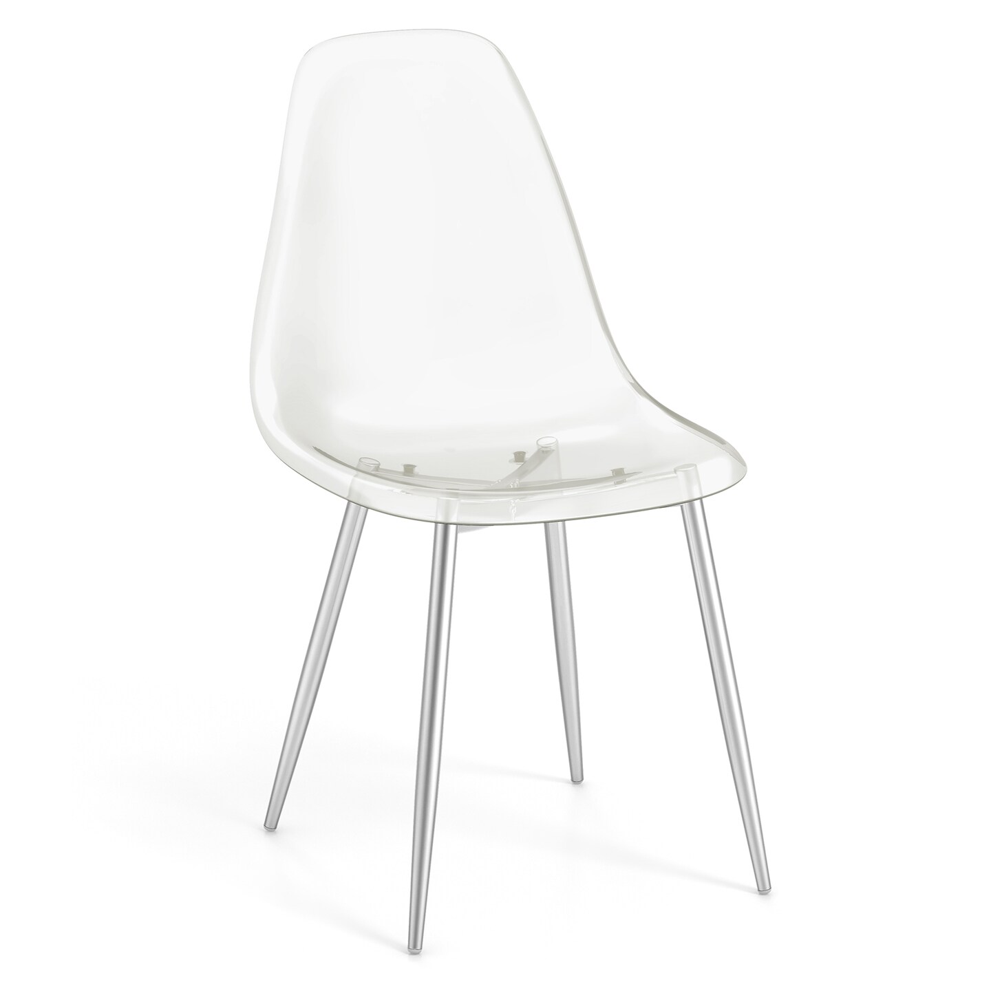 Set of 4 Clear Side Chairs with Curved Backrest and Reinforced Steel Frame for Dining Room