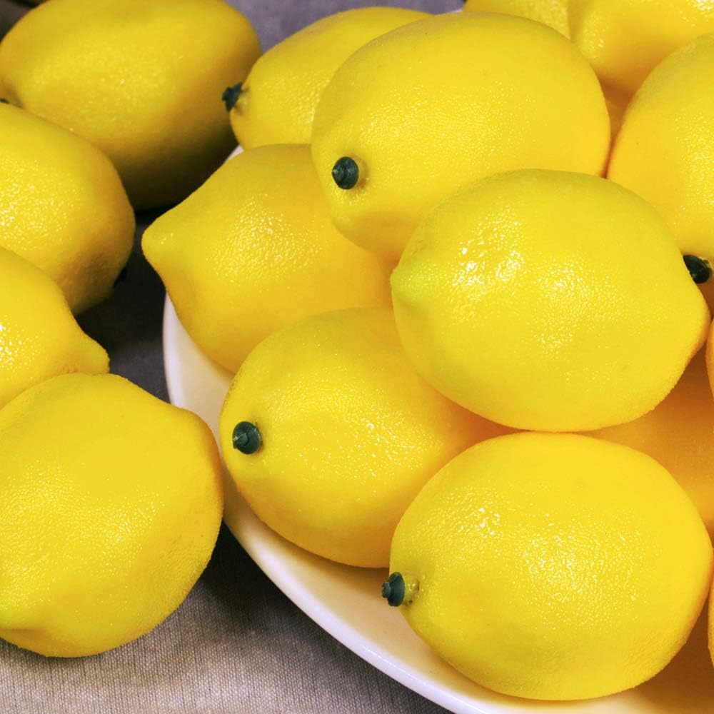30 Pack Faux Yellow Lemons Artificial Fruits Fake Lemons Lifelike Simulation for Lemonade Party Kitchen Table Summer Decorations Vase Fillers Fruit Bowl Lemon Wreath Garland Photography Props