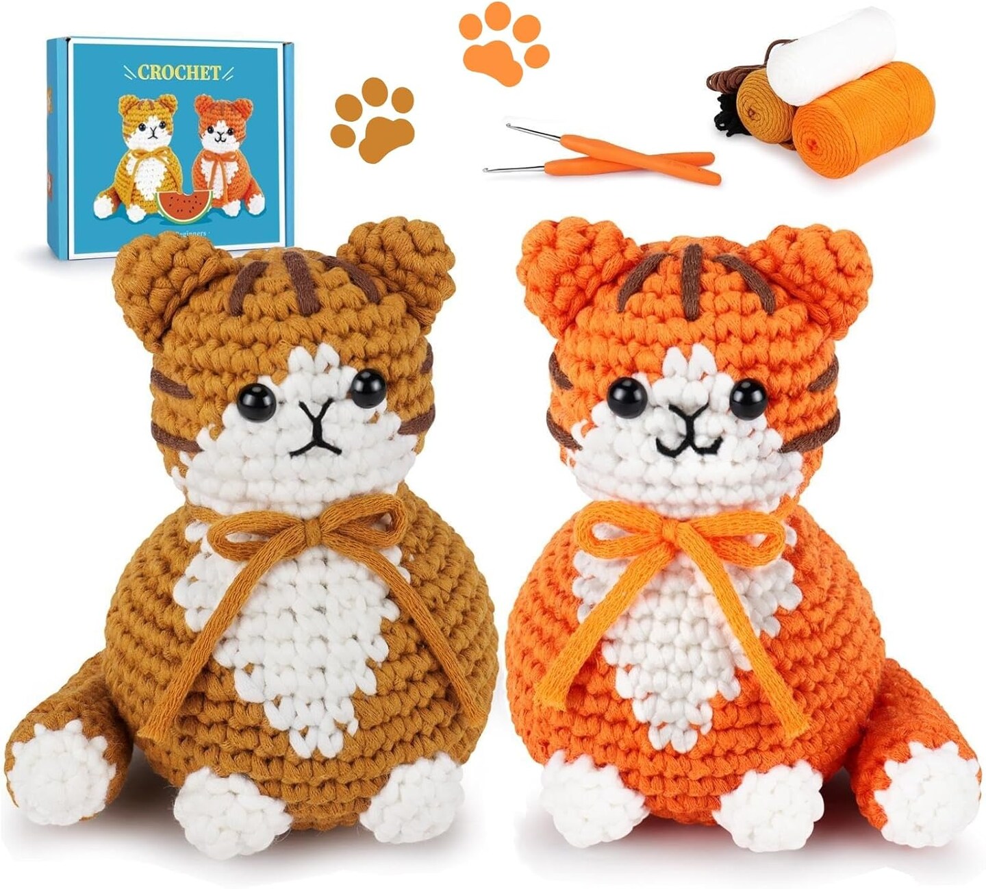 Crochet Kit for Beginners, 2PCS Cat Crochet Animal Kit with Step-by-Step Video Tutorials, Beginner Crochet Kit