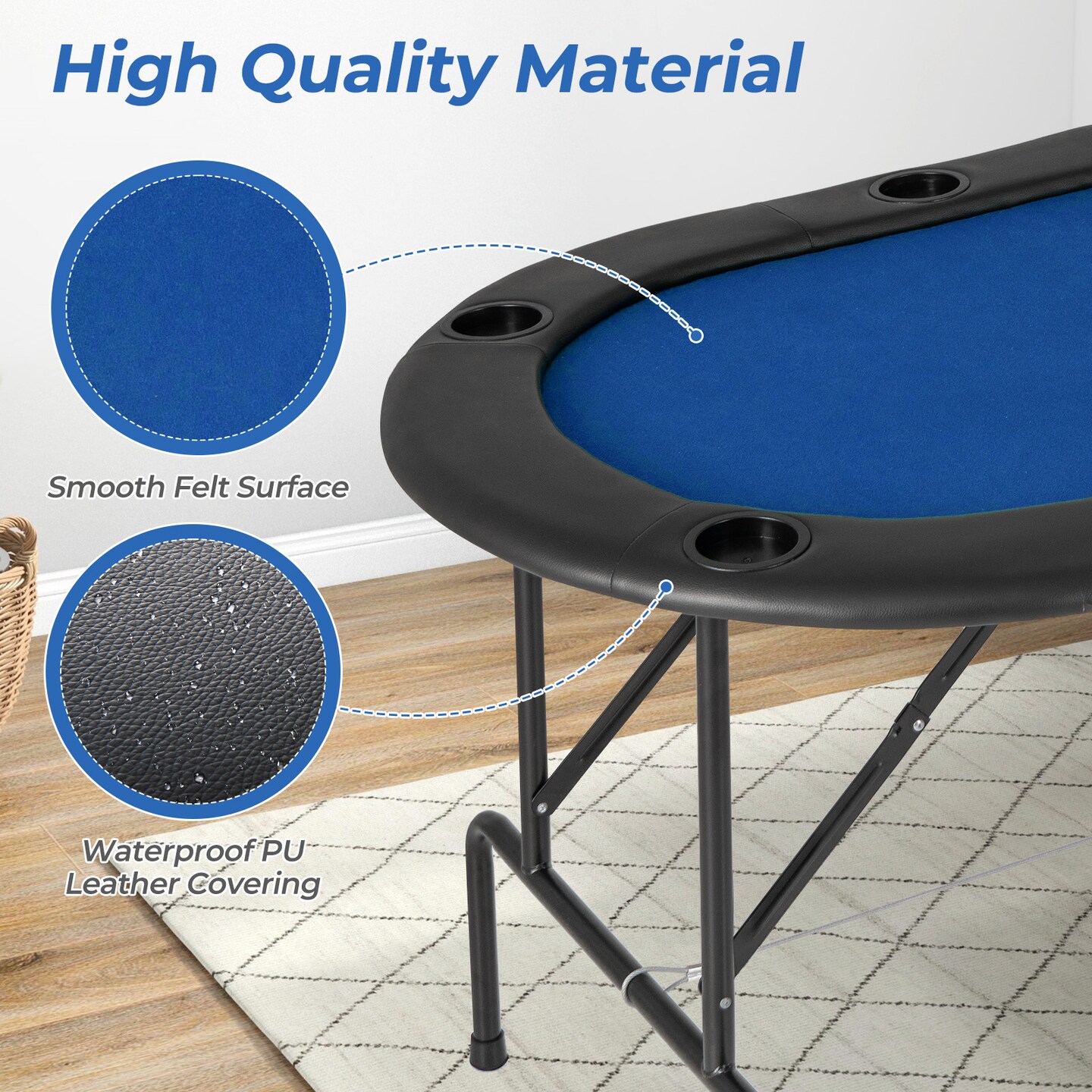 8 Player Foldable Poker Table with Smooth Felt Surface and Comfortable Armrests
