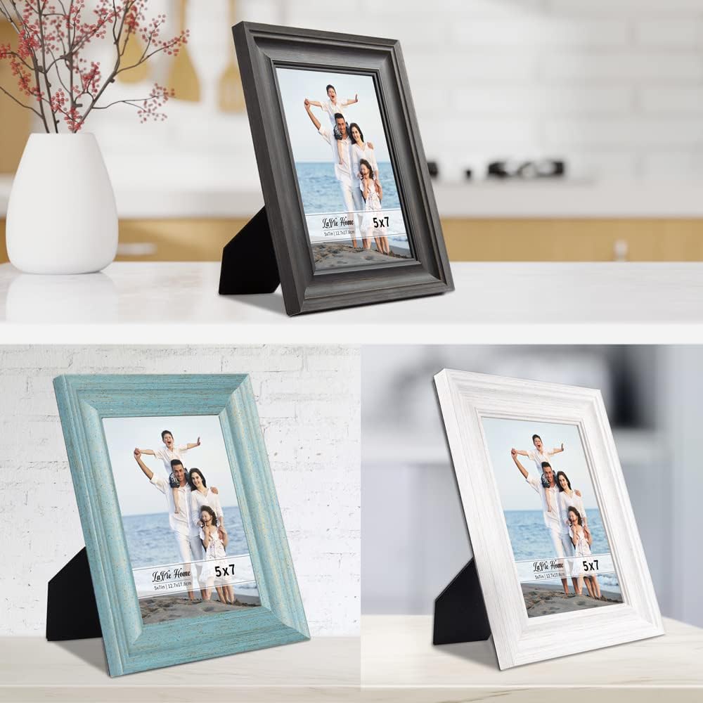 5x7 Picture Frames (3 Pack, Assorted Colors) Rustic Wood Grain Photo Frame Set with High Definition Glass for Wall Mount & Table Top Display