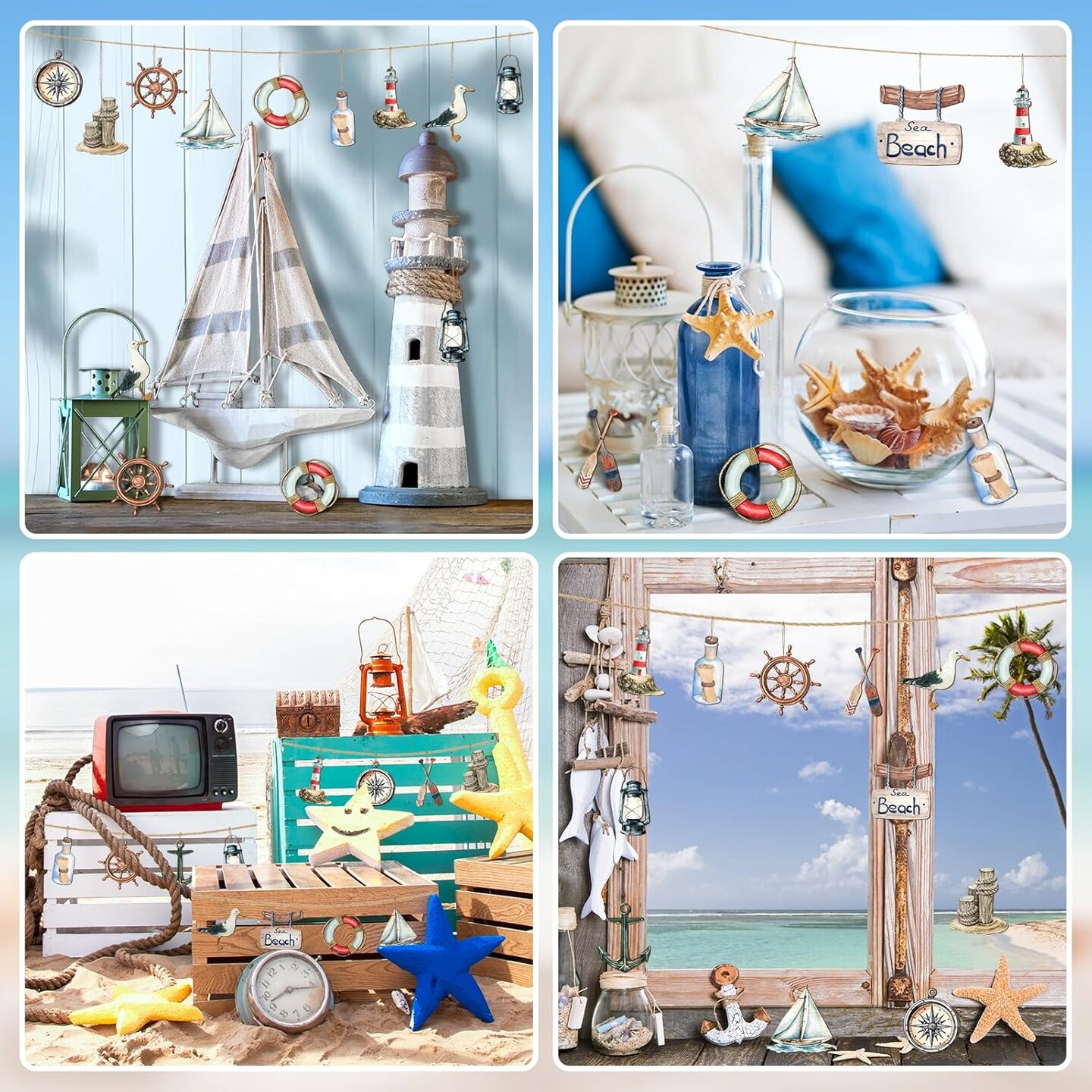 36 Pcs Summer Tree Ornaments, Ocean Beach Wooden Ornaments Marine Animals Hanging Decorations Summer Decor for Small Tree Home Party Birthday Holiday Supplies (Beach Sea)