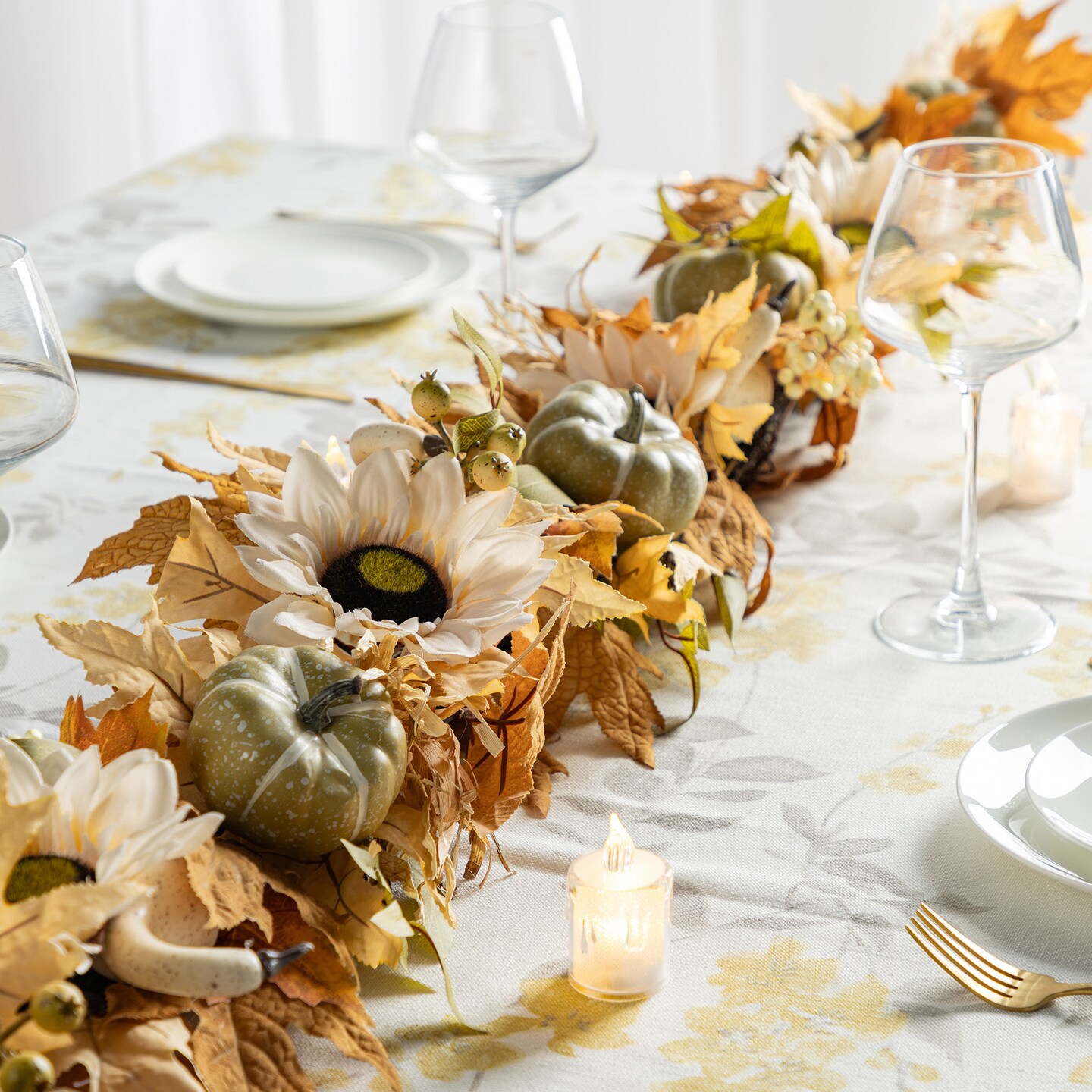 Fall Neutral Sunflower Pumpkin and Leaf Garlands/Porch Trees/Teardrops Set