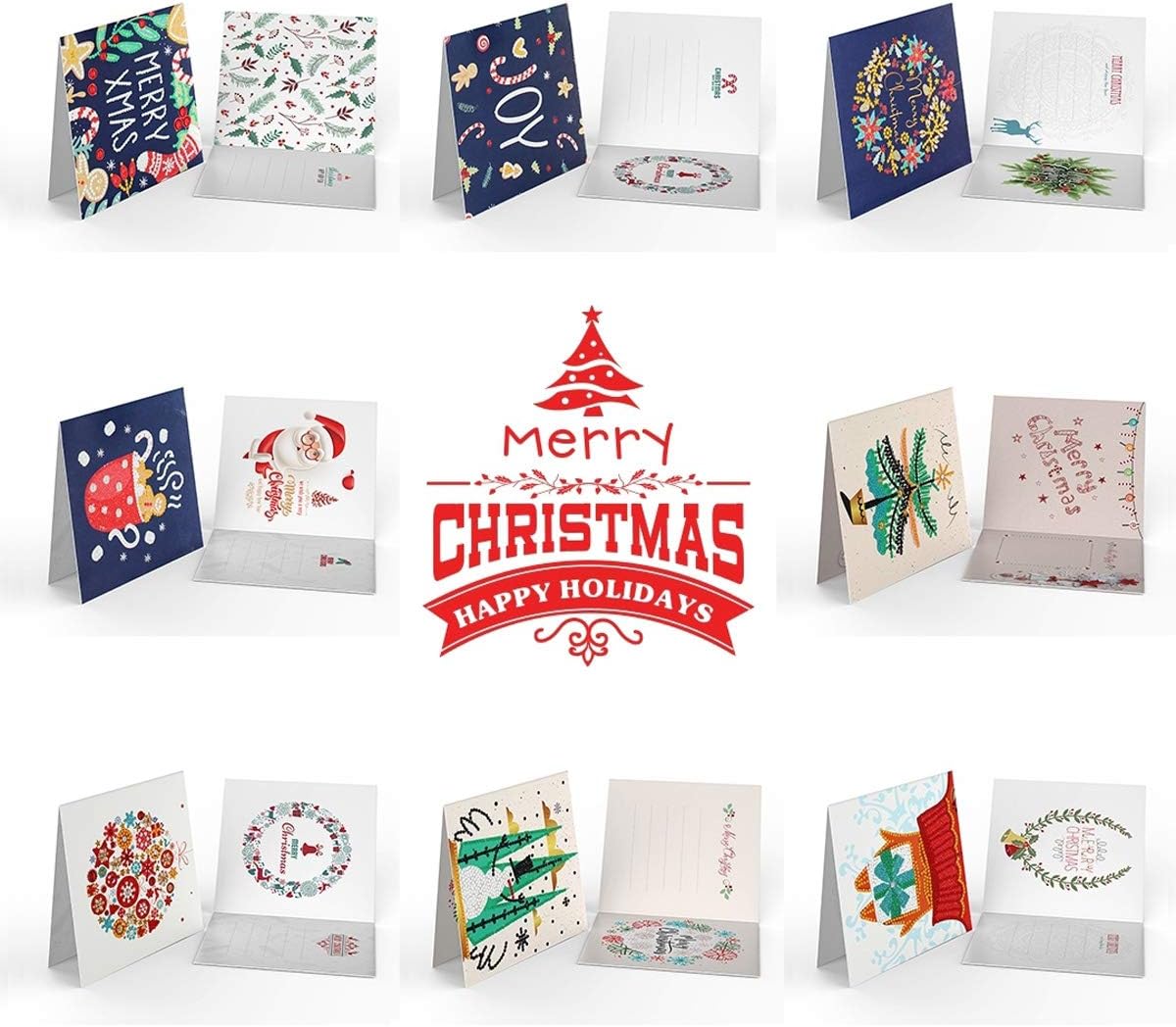 DIY Christmas Cards Diamond Painting Greeting Cards Kits Xmas Cards Paint by Number Holiday Cards for Holiday &#x26; Gift-Giving - 8 Pack