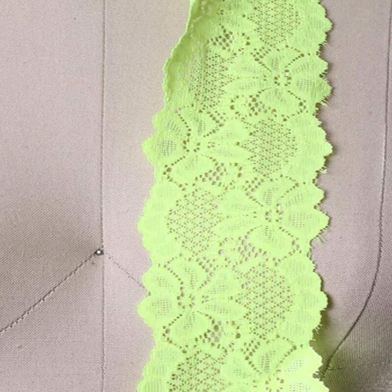 2 Yards Neon Green Stretch Lace 2.5&#x22; Wide Hand-Dyed Floral Elastic Trim for Lingerie &#x26; Crafts