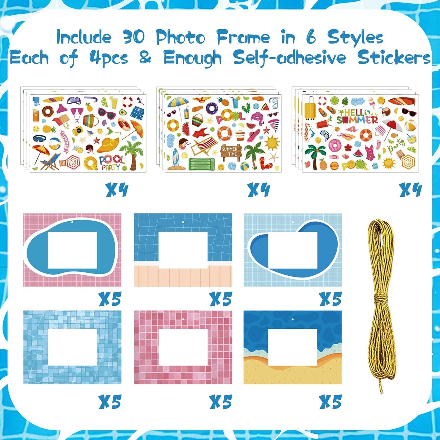 30 Packs Summer Acitivities Crafts for Kids, Beach Pool Picture Frame Craft Kits Summer Stickers for Back to School Classroom Gifts Party Favors