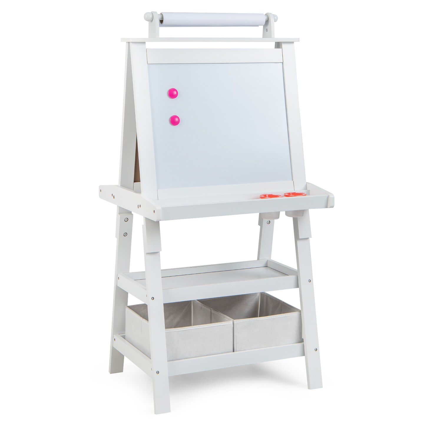 3-in-1 Kids Art Easel with Double-Sided Blackboard-Whiteboard and Paper Roll and Storage Shelves