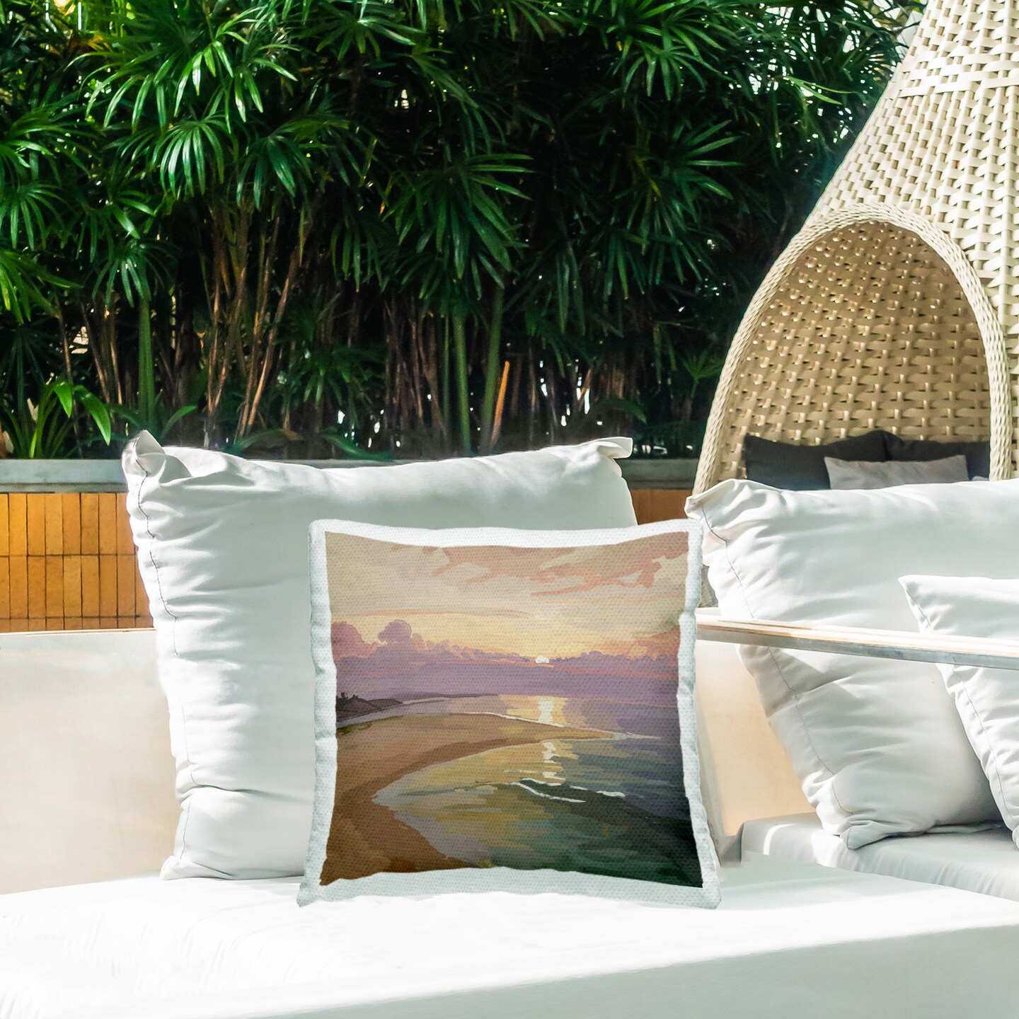 Stupell Industries Sunset Reflecting over Beach Outdoor Printed Pillow, design by Amelia Noyes, 18 x 7 x 18