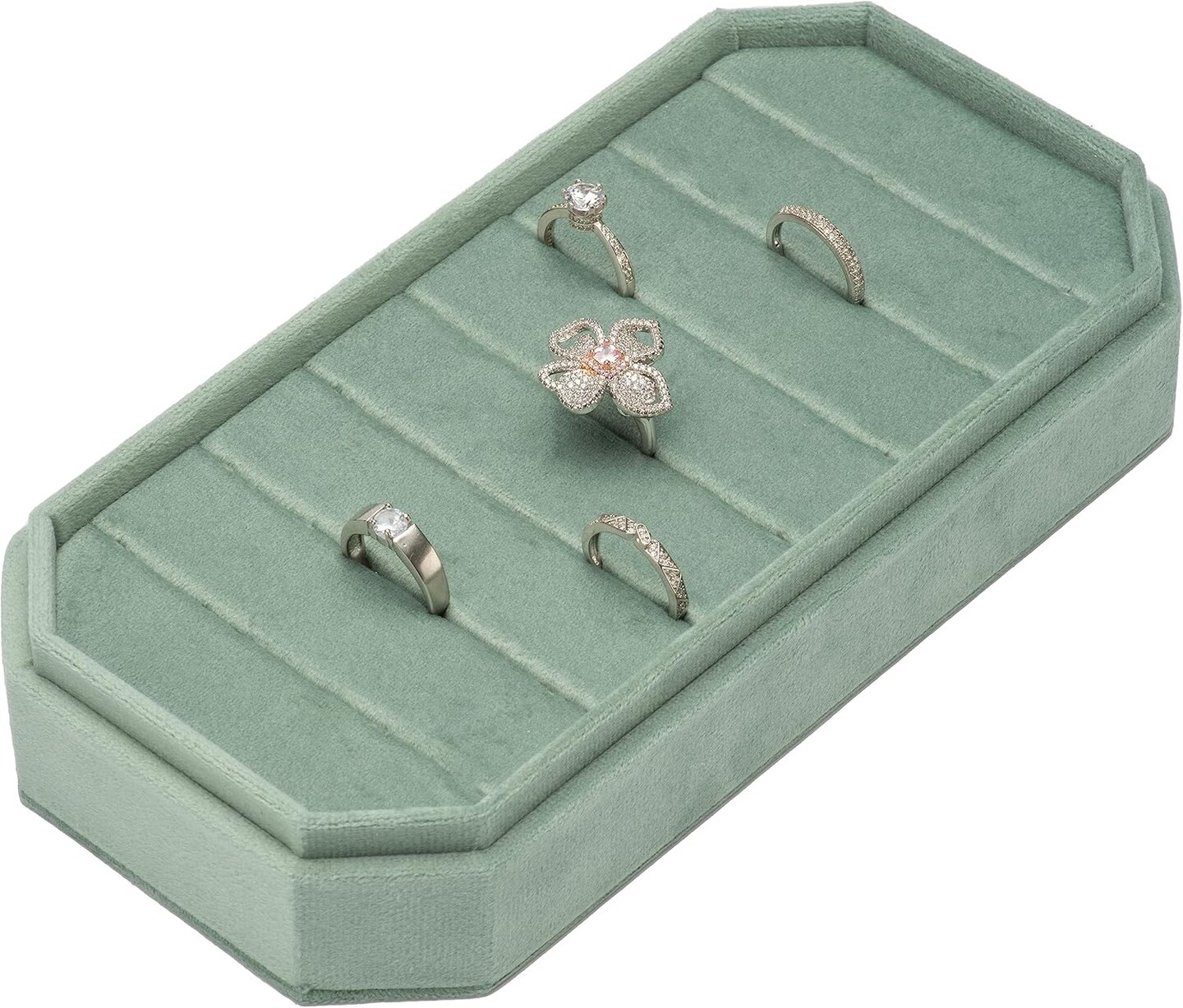 Velvet Ring Organizer Display Tray Jewelry Storage Earring Holder Case for Wedding Birthday Christmas Day (Emerald Green)